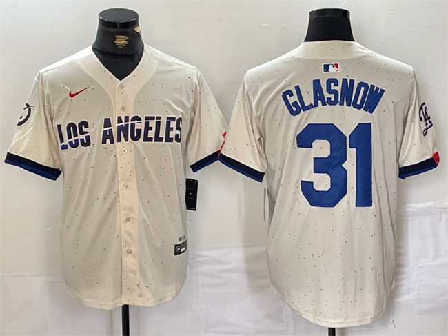 Men's Los Angeles Dodgers #31 Tyler Glasnow Cream Stitched Baseball Jersey